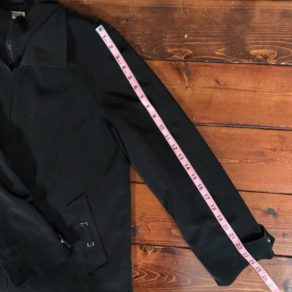 Women's Gallery Black Medium Hidden Full Zip Double Collar Polyester Jacket EUC - Picture 13 of 13
